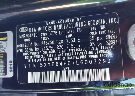 2020 Kia Telluride S z USA, uszkodzony, nr VIN 5XYP64HC7LG007299